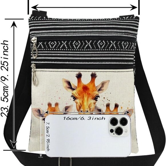 Giraffe Crossbody Bag Polyester Adjustable Strap Safari Women Travel Purse - Picture 2 of 7